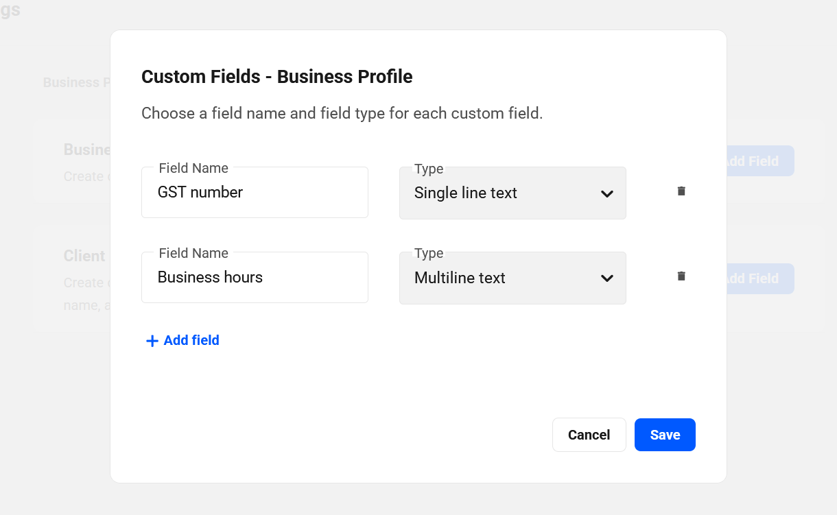 Add custom business profile fields in Client Tools