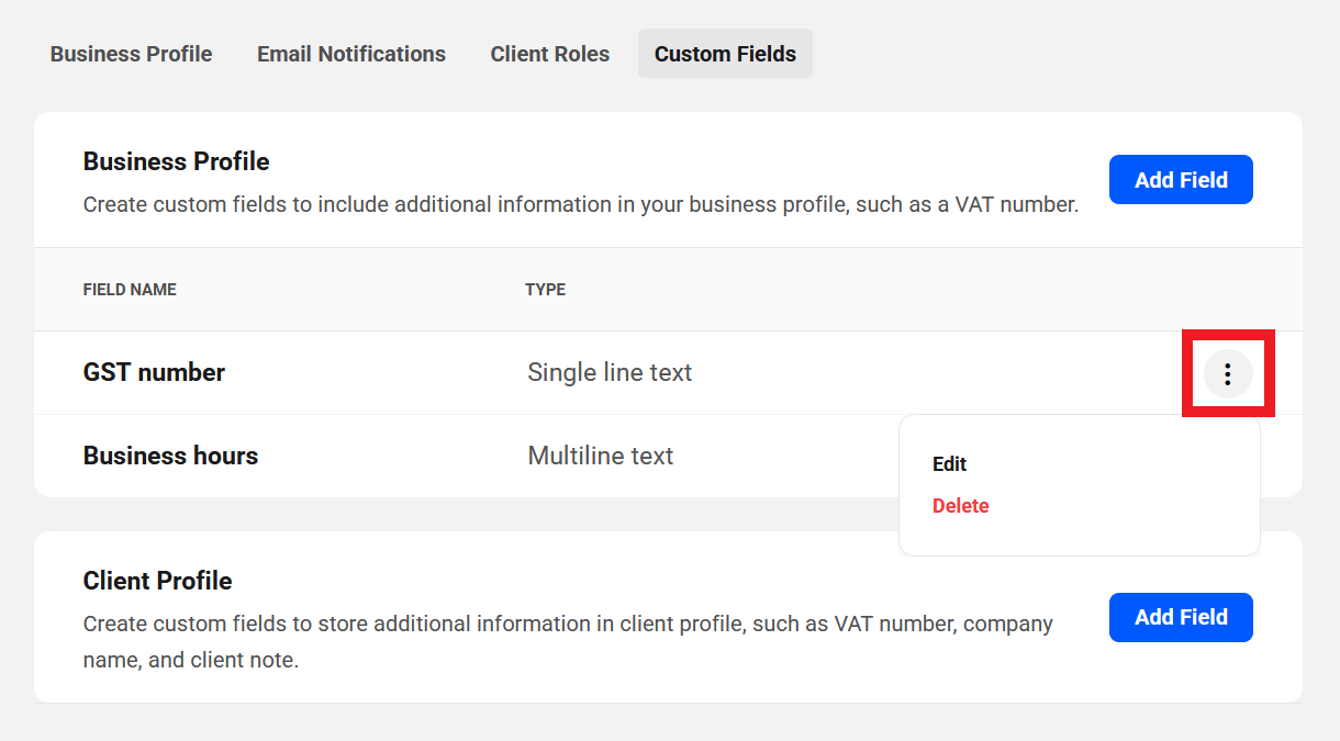 Edit custom profile fields in Client Tools