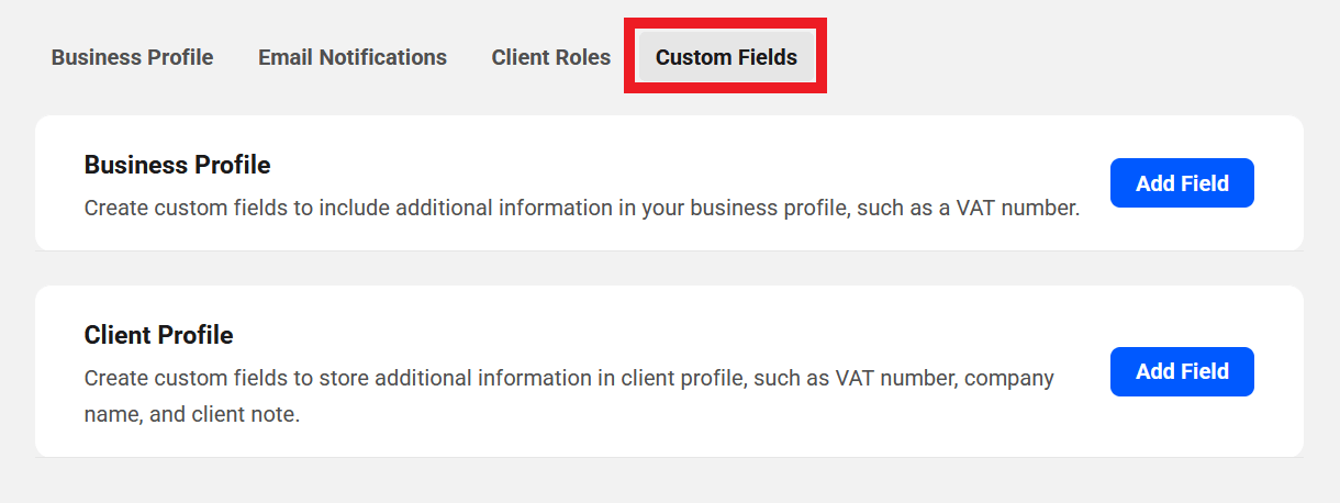 Create custom business or client profile fields in Client Tools
