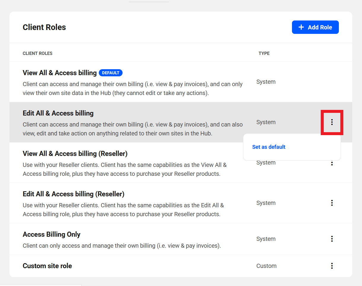 Set default Client role in Client Tools