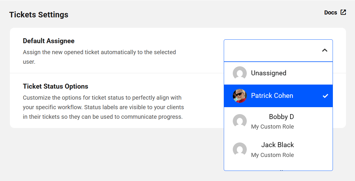 Set a default assignee for all tickets