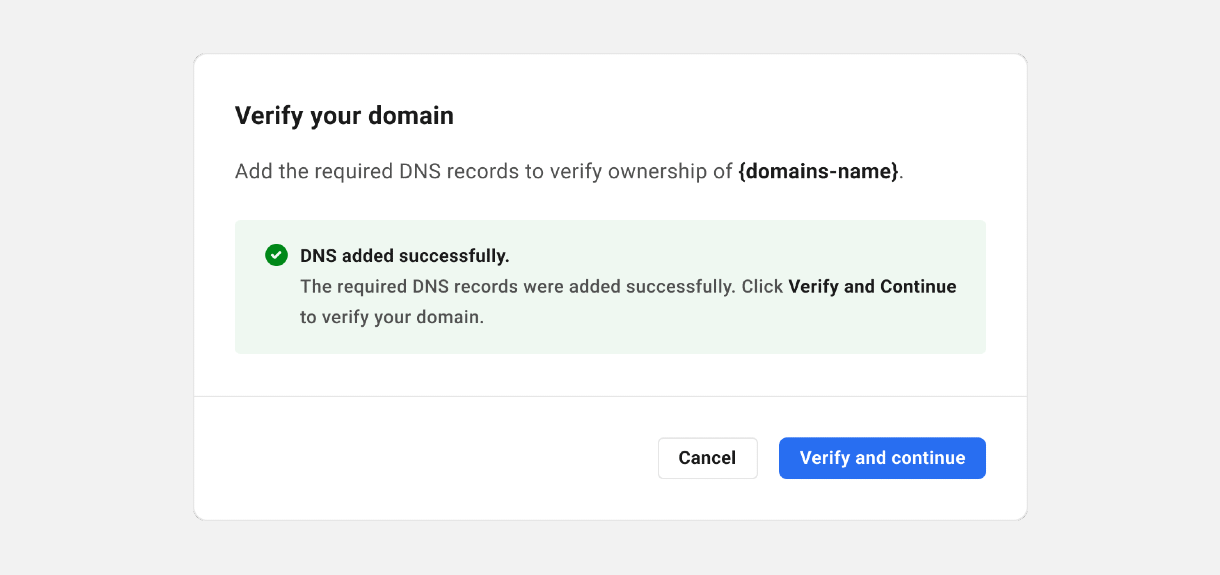 DNS added for a domain managed in The Hub