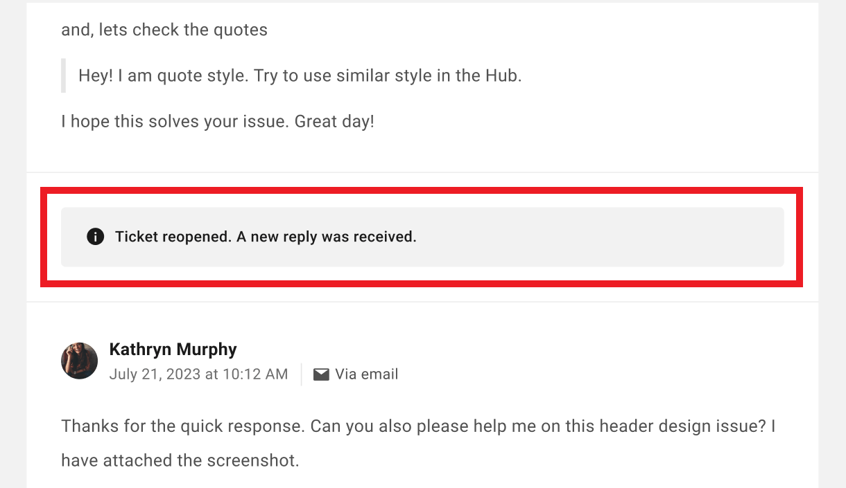 Ticket reopened by email