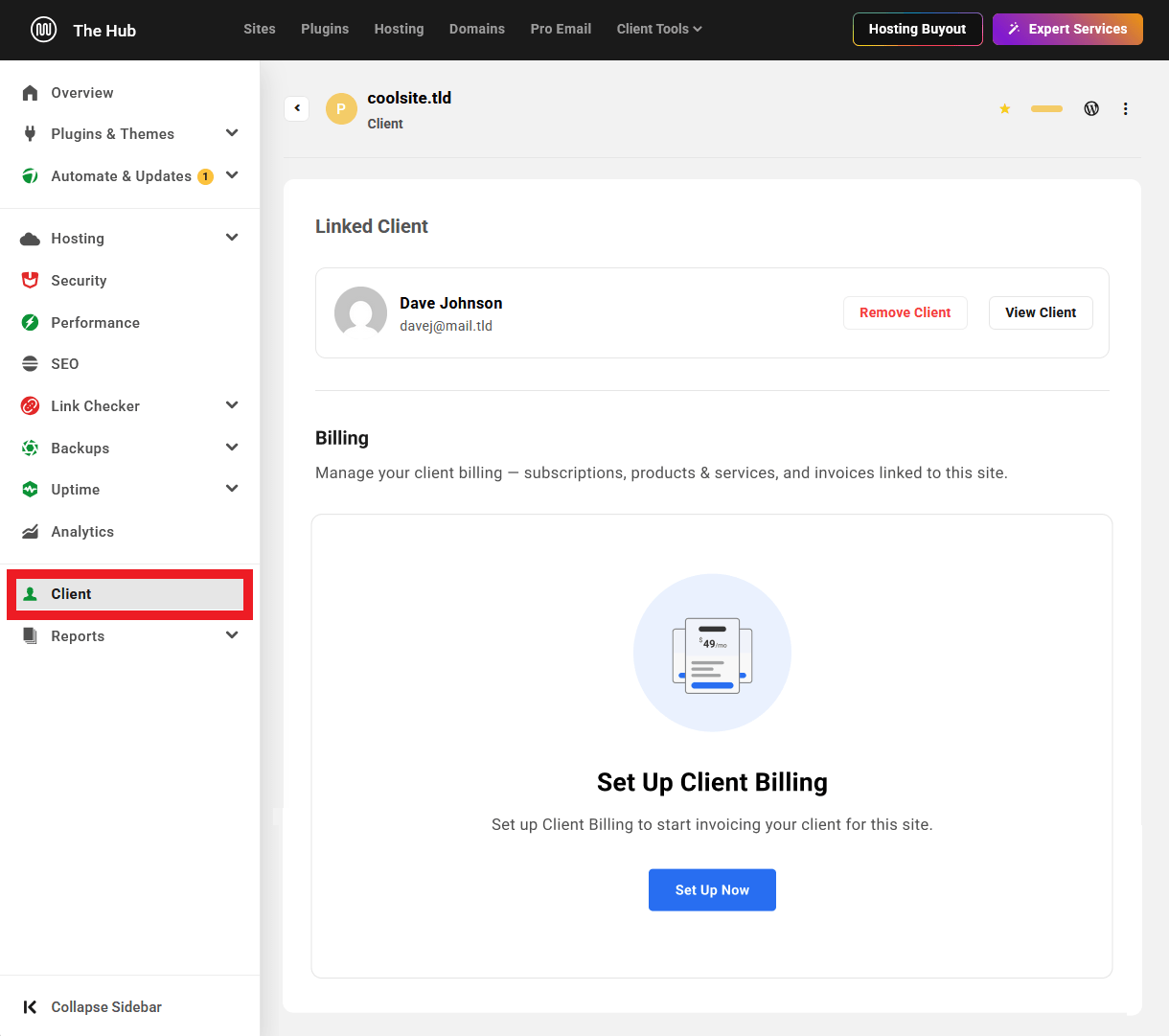 Client screen in sites when Billing is not active