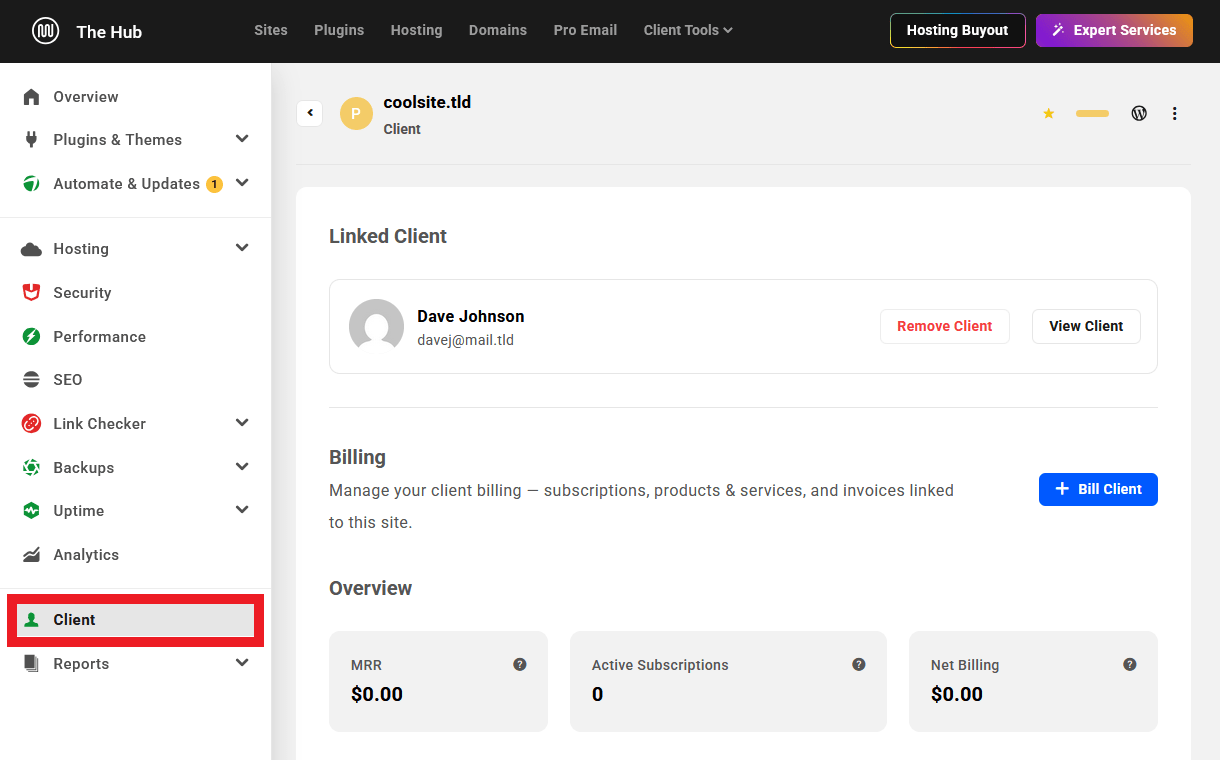 View client Billing data in sites