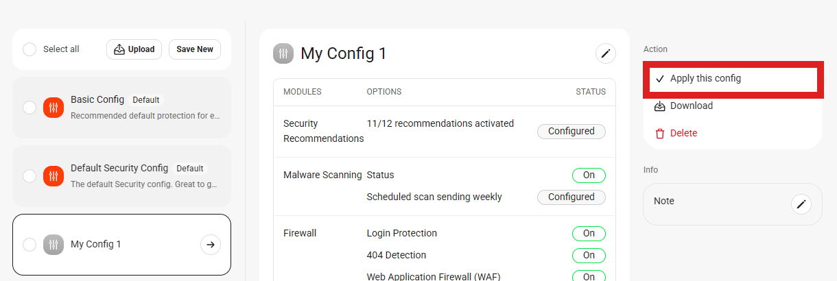 Apply a config in Defender