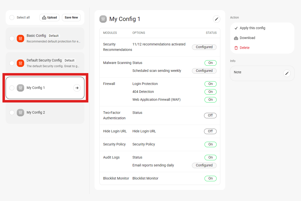 Defender config details