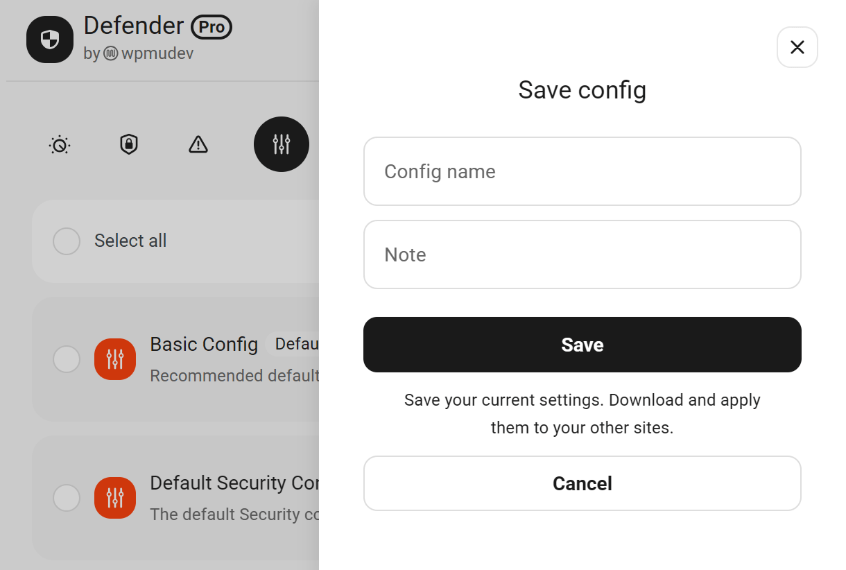 Save a new Defender config