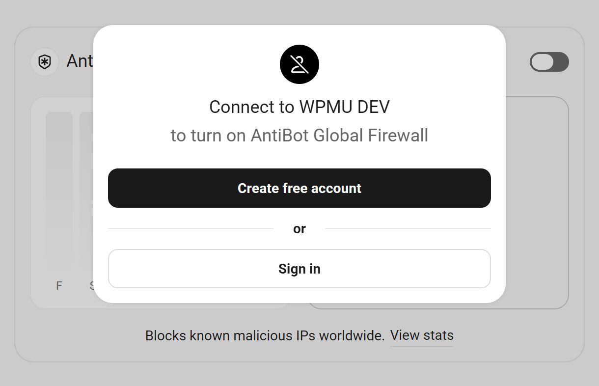 Connect site to activate AntiBot Global Firewall