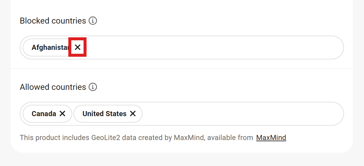 Remove countries from location banning in Defender