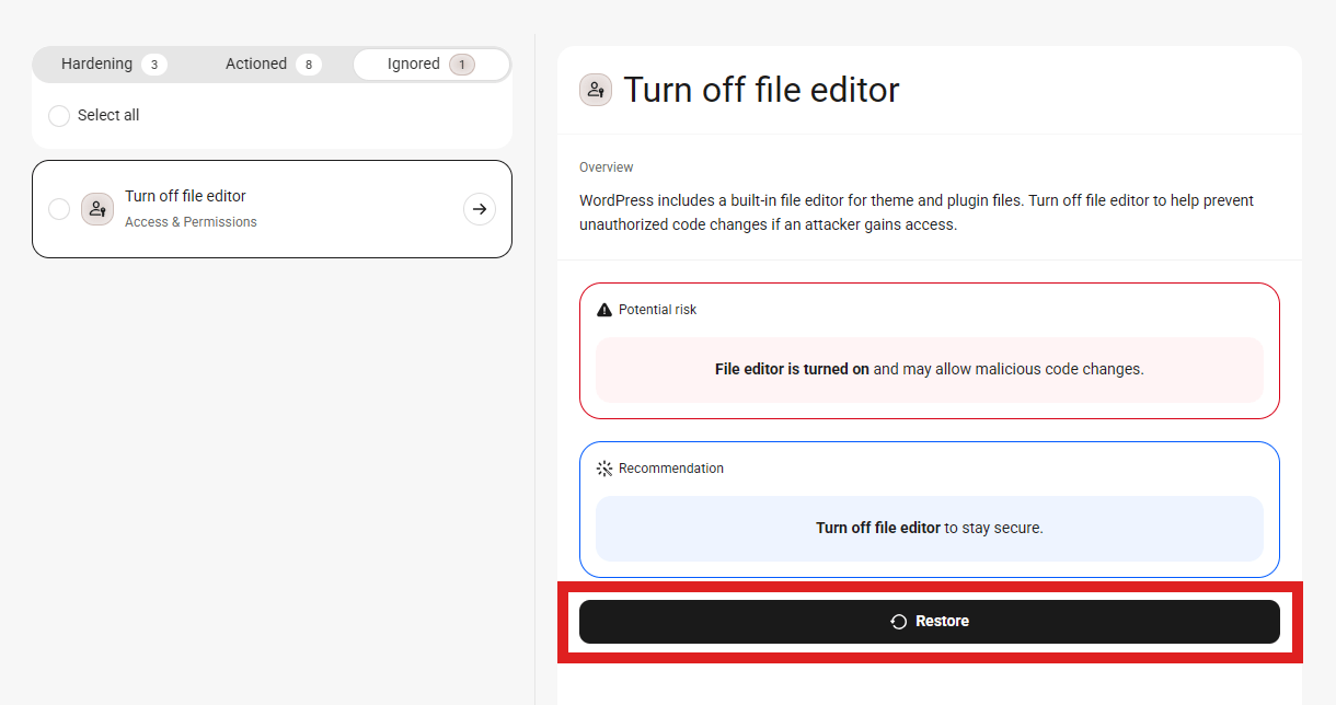 Restore an ignored issue in Defender security hardening