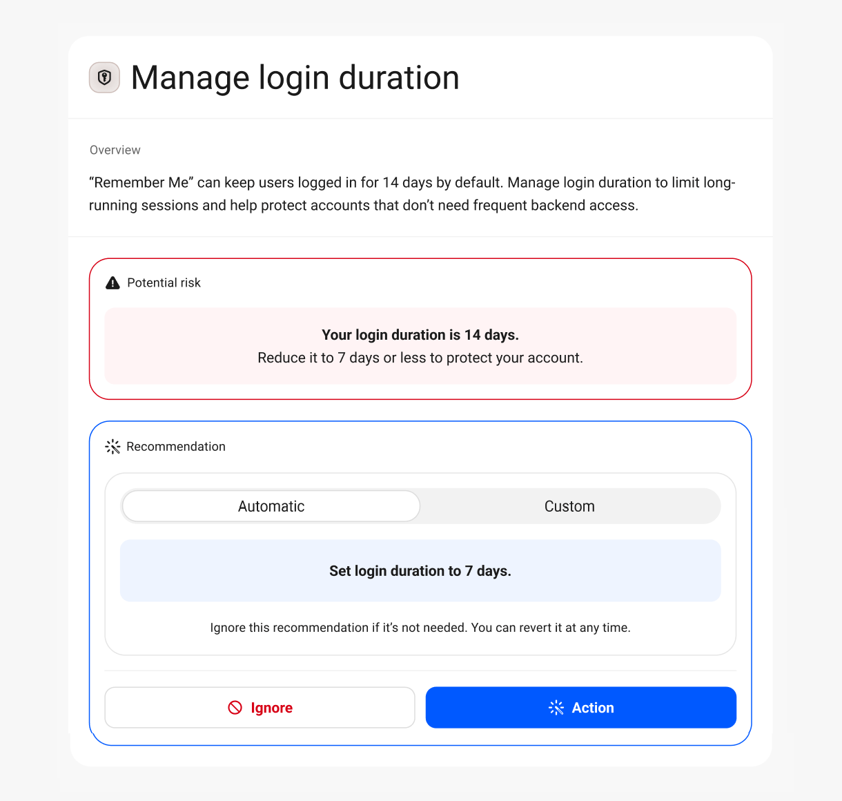 Manage login duration security recommendation