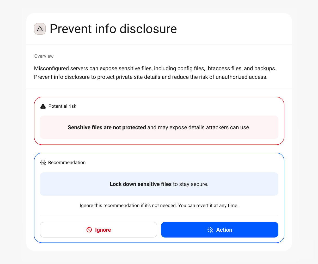 Prevent information disclosure security recommendation