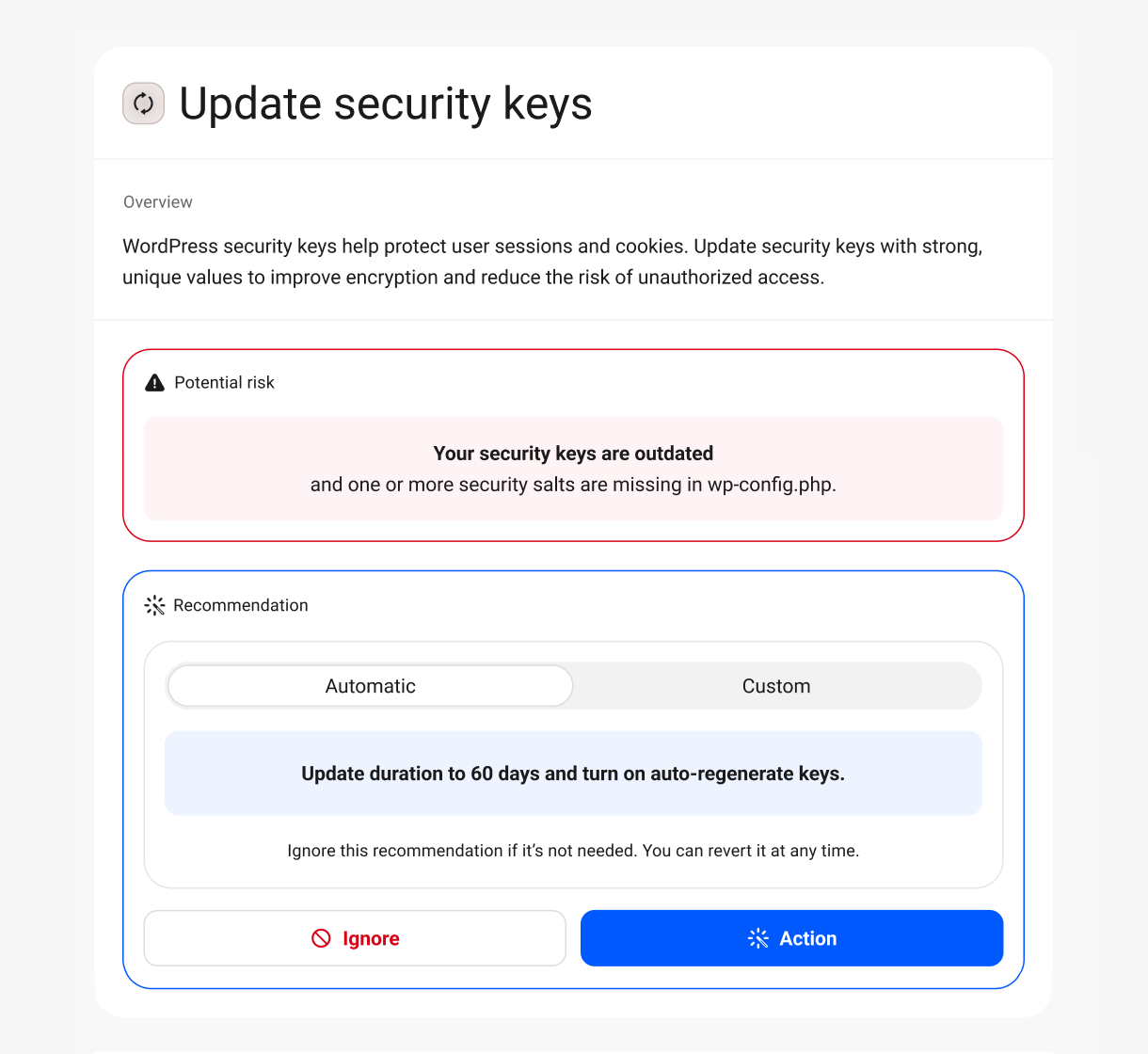 Update old security keys security recommendation