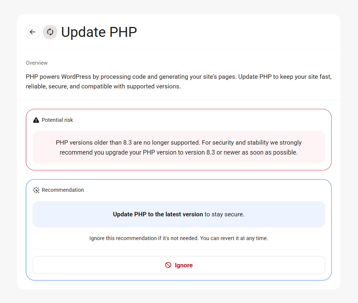 Update PHP hardening recommendation