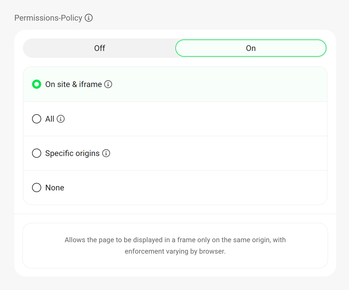 Enable permissions policy security header in Defender