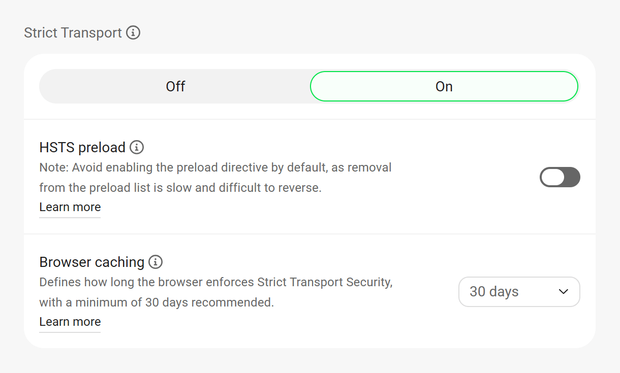 Enable Strict Transport security header in Defender