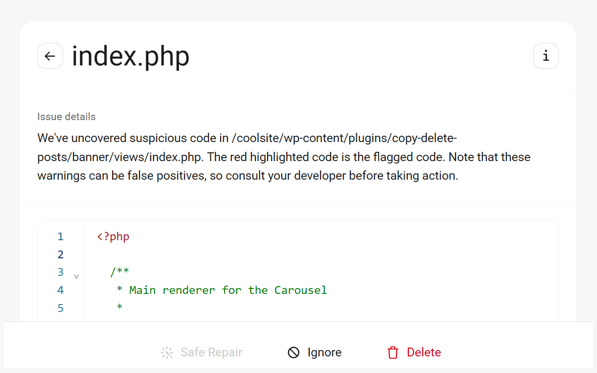 Suspicious code detected by Defender