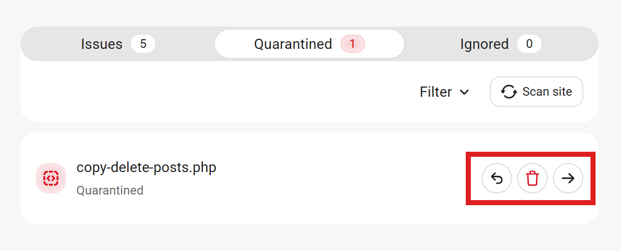 Quarantined issues in Defender