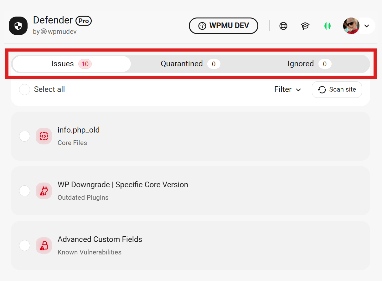 Issues found by Defender security scan
