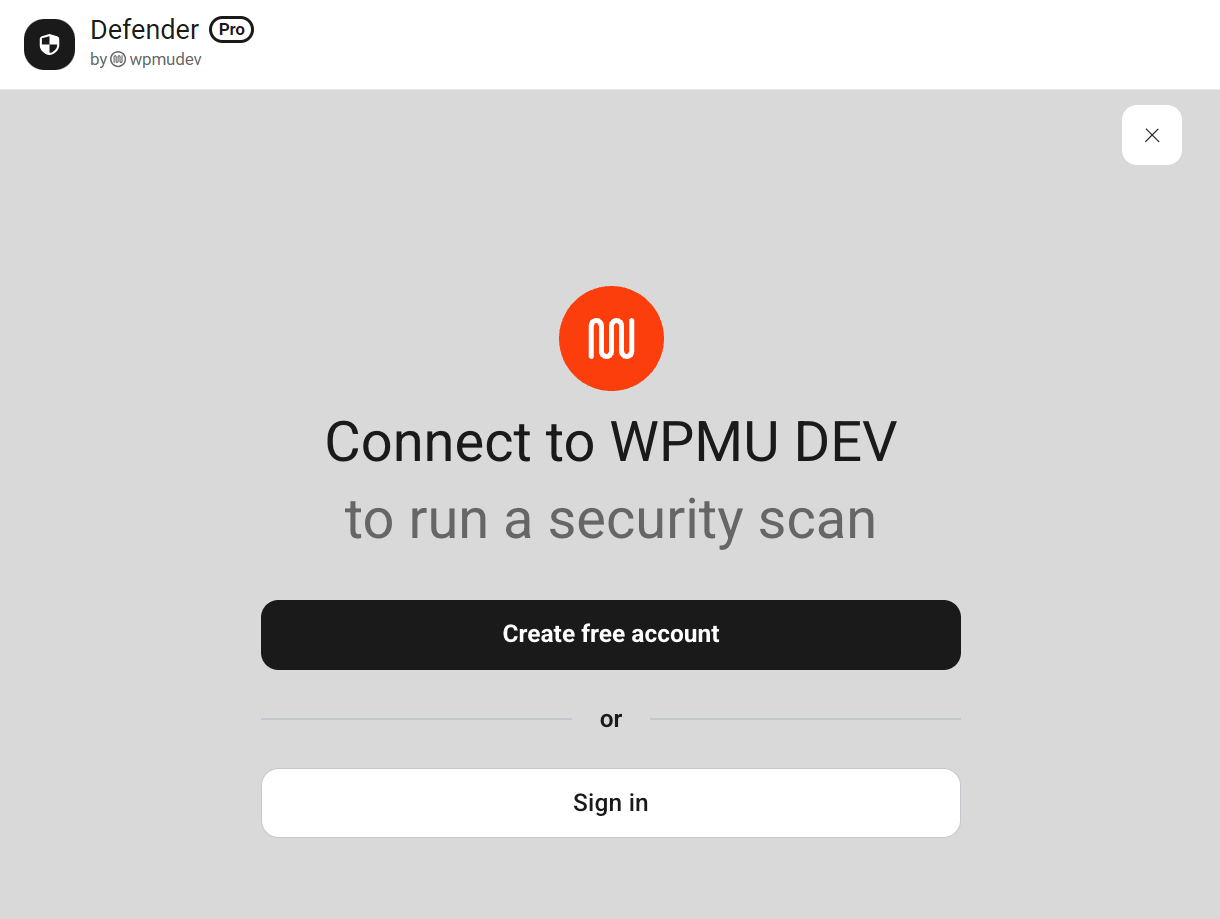 Connect to WPMU DEV account to run pre-check security scan