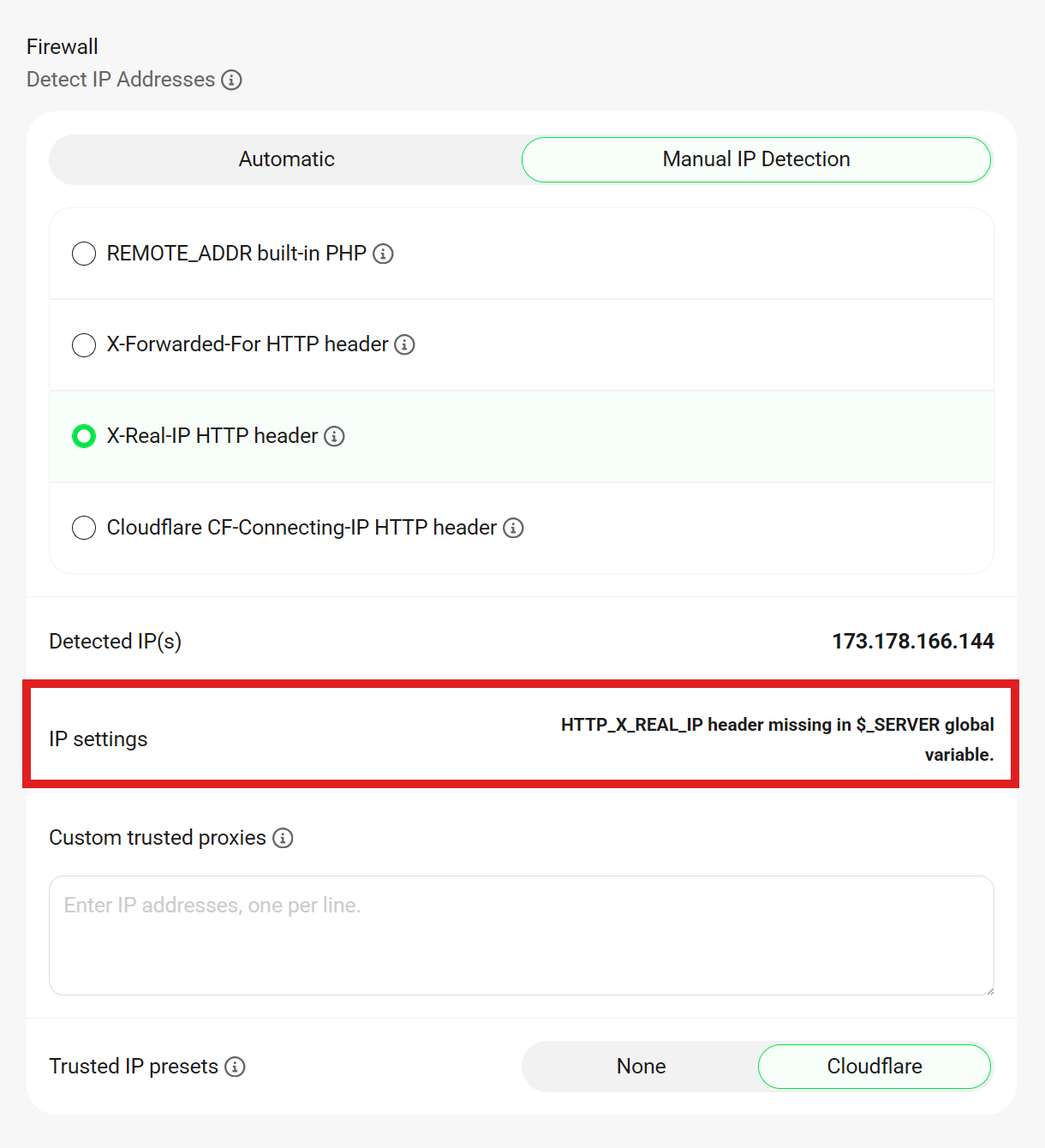 Missing headers notice in Manual IP detection method in Defender
