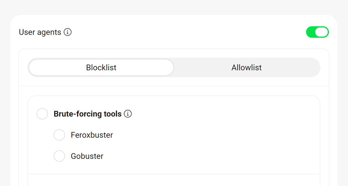 User agent allowlist/blocklist