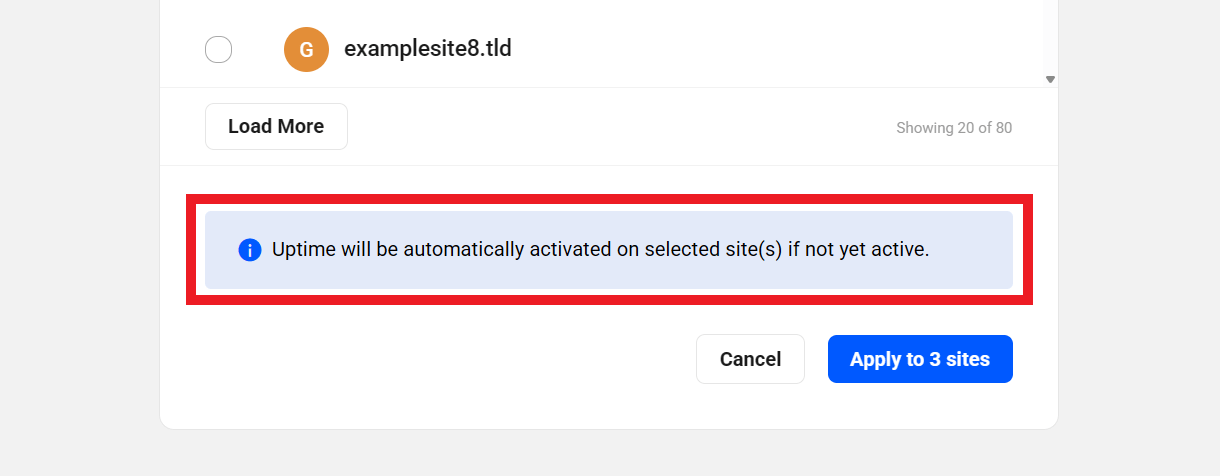 Applying Uptime config to a site in the Hub