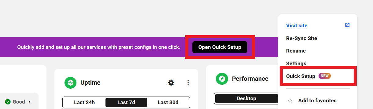 Launch the quick setup wizard in the Hub