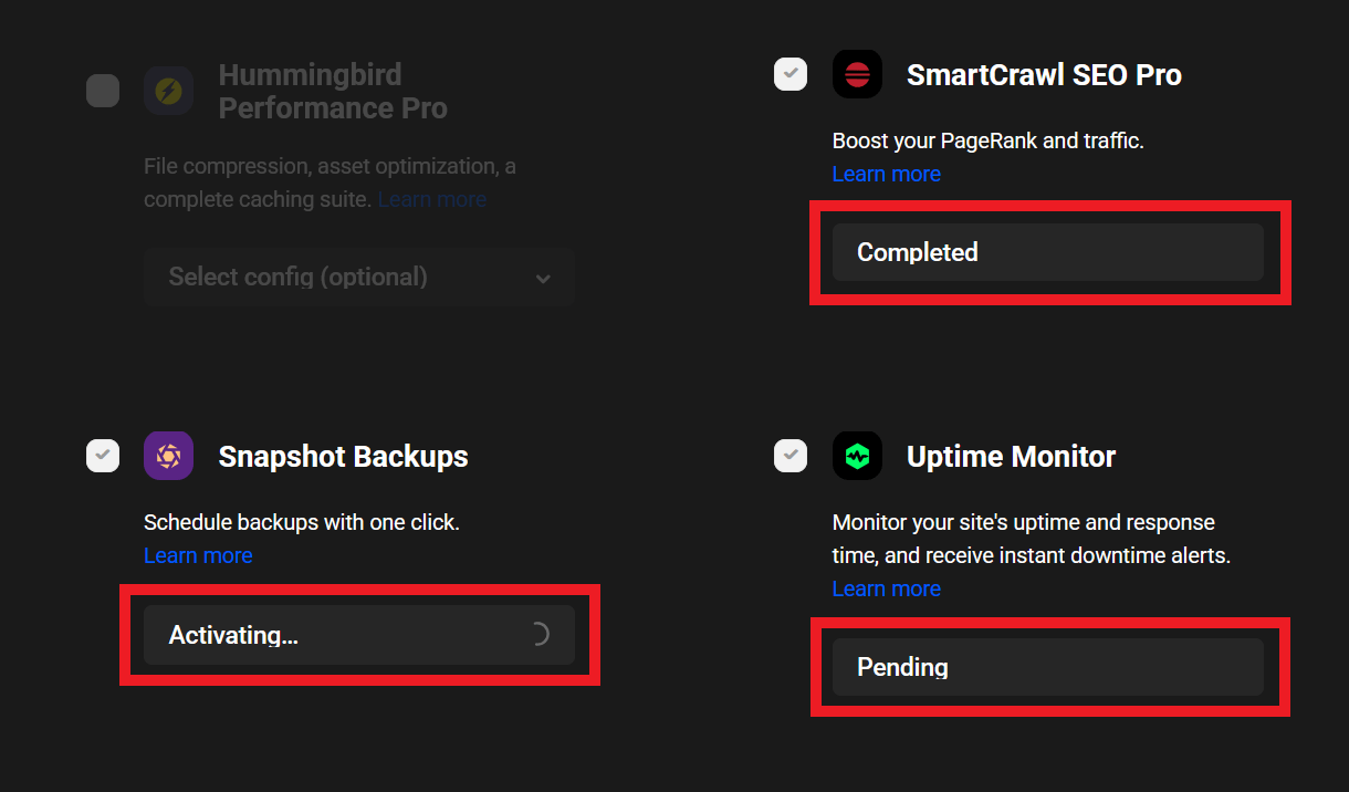 Quick Setup wizard progress in the Hub
