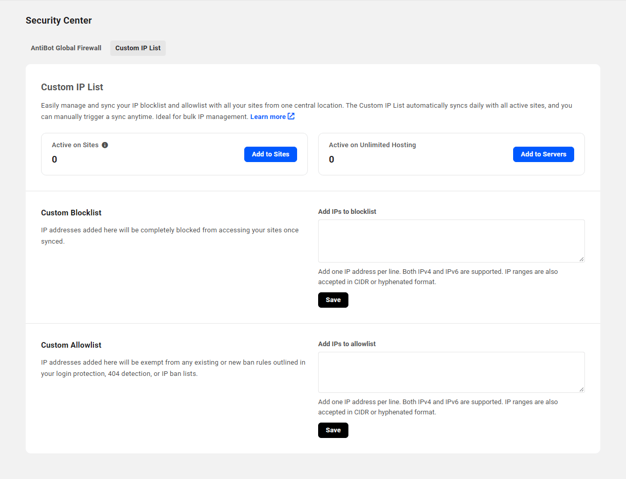 Custom IP List in The Hub