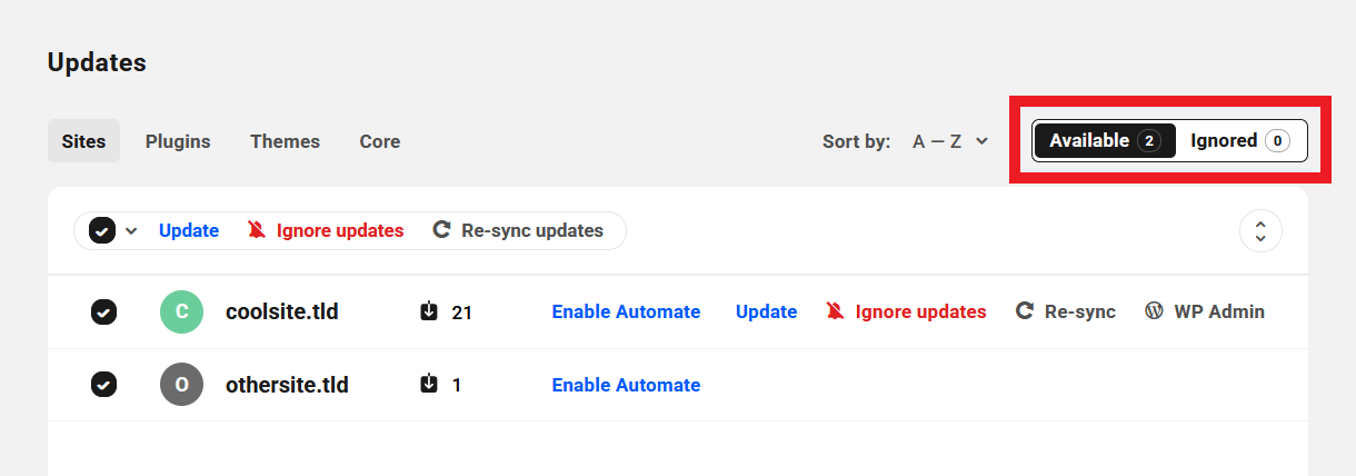 View ignored updates in The Hub